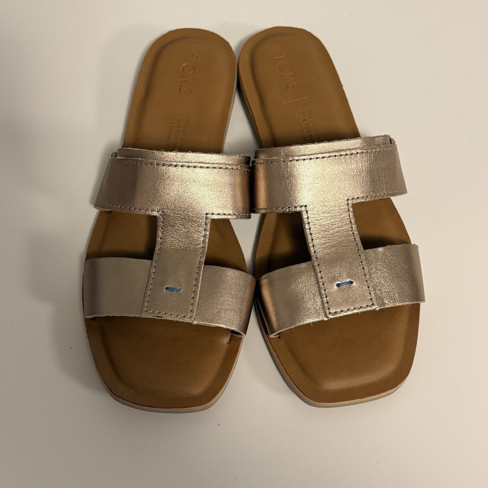 Toms Womens Seacliff Slide Sandals Rose Gold Leather Size 6 - Picture 2 of 6